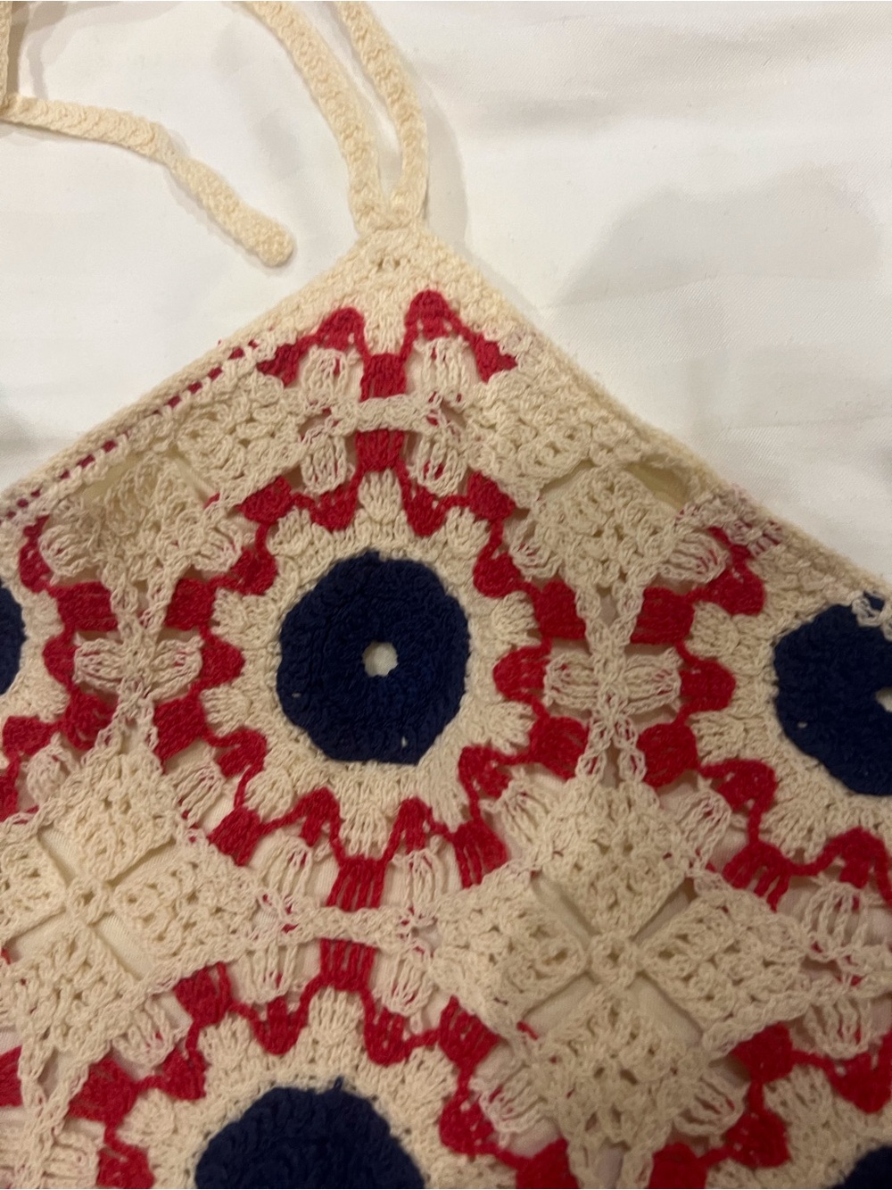 Arizona Jean Company Crochet Halter Crop Top in Cream, Navy, Red - Picture 3 of 6